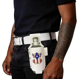 Puerto Rico Leather Drink Holster - Embossed Taino Coqui White Beer Belt Holder for 12 oz Cans & 12-14 oz Bottles - Boricua Pride Gifts for Men, BBQ Gear
