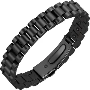 Men's Magnetic Hematite Link Bracelet, Ultra Strength Wearable Fashion Jewelry, Black Finish with Sizing Tool Included