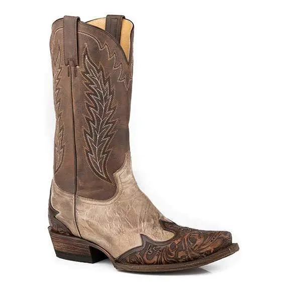 Men's Stetson Blaze Handtooled Leather Boots Handcrafted Tan