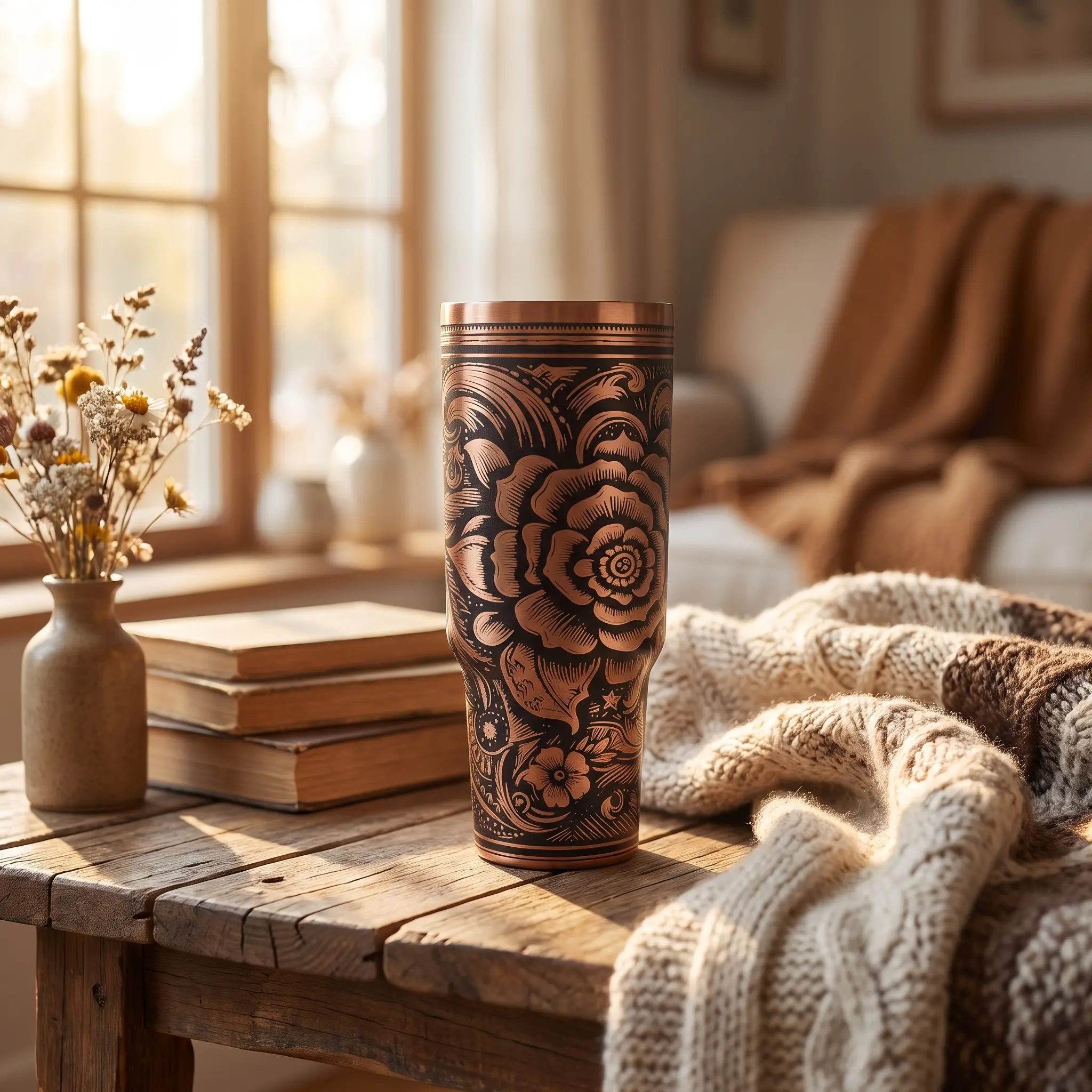Western Rose Floral Insulated Tumbler - 40oz/20oz Double Wall Stainless Steel Water Bottles with Leakproof Lid, Stylish Portable Durable Drinkware for Iced Coffee Beverages, Washable Reusable