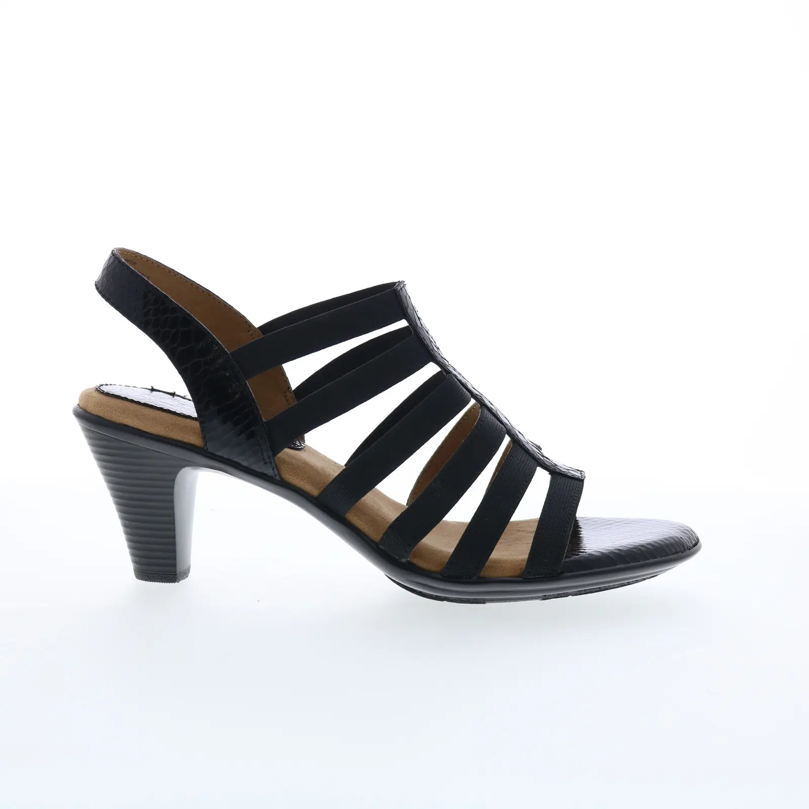 Softspots Naples 7337851 Womens Black Nubuck Slip On Heeled Sandals Shoes