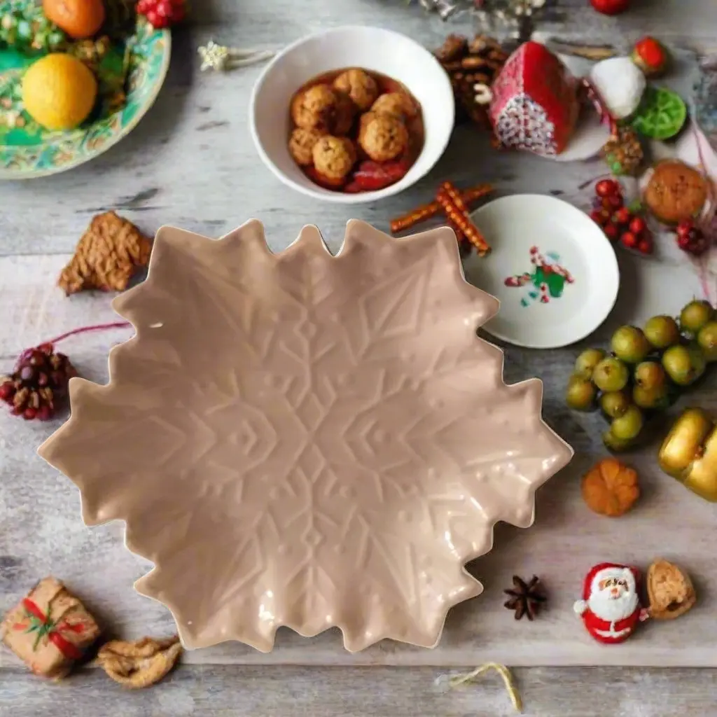 Snowflake Design Service Plate, Holiday Gathering Dessert Plate with Festive Look for Special Occasions