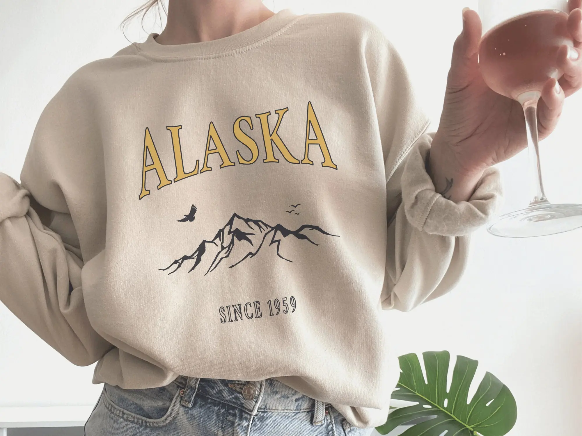 Alaska Sweatshirt Mountain Sweater Vintage Pullover Women Crewneck Retro Hoodie Longsleeve Shirt Wanderlust Gift Unisex Clothing Nature Hike