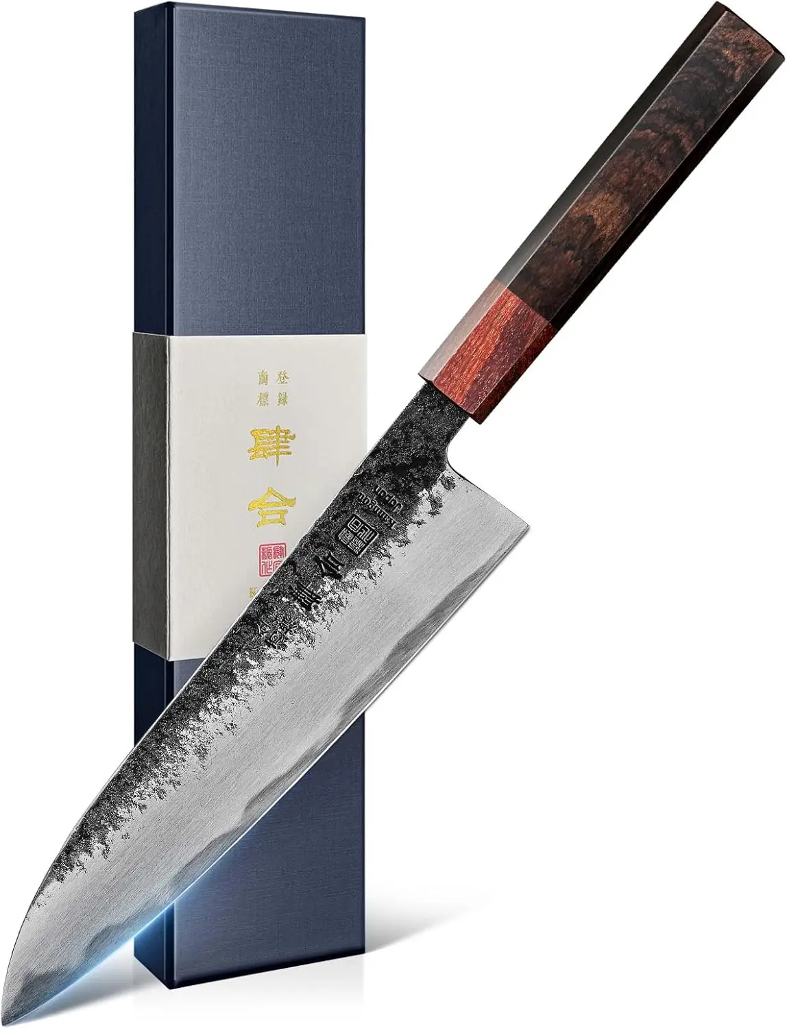 kanngou 8.27 Inch Japanese Chef Knife, 210MM Black Forged Japanese Knife with Red Sandalwood and Eboy Wood Handle, Gyuto Chefs Knives with Premium Gift Box (WA Series)