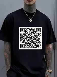 Rick Roll QR Scan Code Funny Joke 79848 Funny Men T Shirt Black TT4Soft Breathable Round Neck Casual Top for Themed Parties Casual Attire All Season Comfort (Machine Washable) Beach SportsSkin Friendly Warm and Colorfast Perfect for Winter Dates