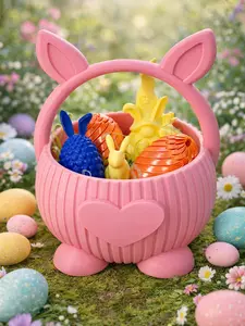 3D Printed Bunny Easter Basket Bundle Reusable Spring Gift Container with Cute Bunny Ears & Heart Detail Custom Color Available for Easter Egg Hunts & Spring Decor