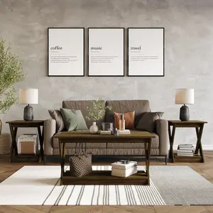 Favorer Emporia 3 Piece Coffee Table Set for Modern Living Room Decor, Brown/Black