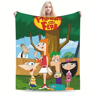 Phineas and Ferb themed printed flannel blanket, suitable for all seasons, suitable for bed, sofa, travel, and ideal for birthday gifts