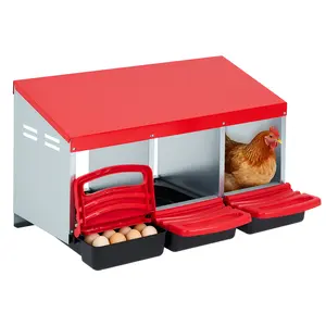 Chicken Nesting Box, 3 Hole Compartments Chickens Egg Laying Nest Boxes for Hens, Metal Chicken Egg Laying Box, Roll Out Egg Collection, Cleanable Pull Out Hen Roosting Boxes Wall Mount, Vented