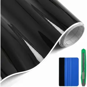 Gloss Black Vinyl Wrap, Glossy Black  Wrap Film Vinyl Roll with Air-Release Technology, Self Adhesive  Sticker for DIY Automotive Exterior Interior  1ft x 10ft with Tool Kit