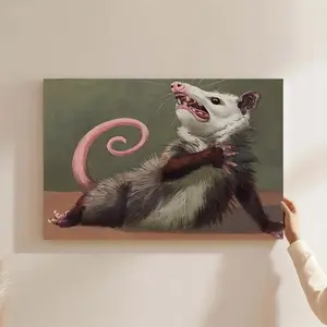 Funny Opossum Canvas Wall Art Print - Whimsical Decorative Prints, Artistic Animal Artwork, Quirky Room Decoration Gift for Wildlife Lovers