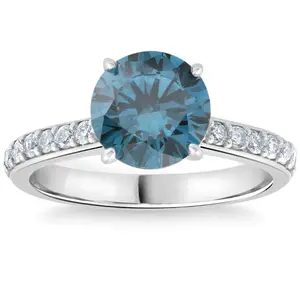 2Ct TW Round Brilliant Cut Blue Diamond Engagement Ring 14k White Gold