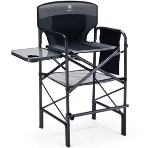 [Summervibes] EVER ADVANCED Portable 30.7" Seat Height Tall Folding Camping Chair Directors Chair High Foldable Bar Stool with Side Table for Makeup Artist, Sports Event, Craft Show, Supports 350LBS Black