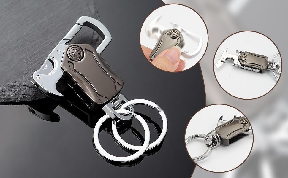 JOYTUTUS Multifunctional Heavy Duty KeyChain Key Ring with Carabiner Clip Bottle Opener & Fidget Spinners for Car Keys Compact Design New Year Gifts - Convenience