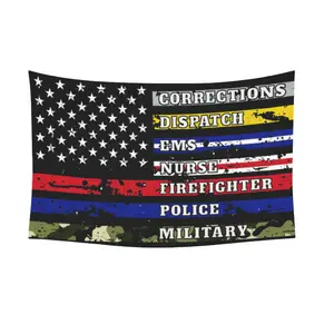 Thin Line First Responders American Flag tapestry | 3x5 Ft | LiteWeave Pro Series Printed 150D Polyester Peach