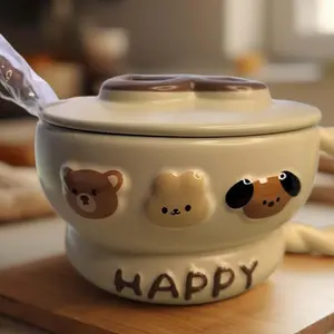 Cute ceramic bowl and cup with spoon, perfect for gift