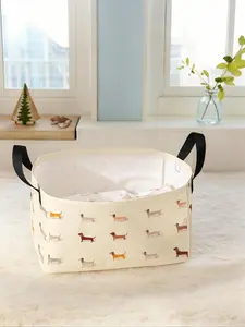 Dog Pattern Storage Basket with Handle, Multi-functional Storage Basket, Foldable Clothes Storage Basket, Home Organizer for Living Room, Bathroom, Kitchen, Dachshund Basket, Clothes Baskets