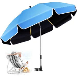 Umbrella 360?Adjustable Protection , 48.8" beach chair umbrella with clamp, high UV protection. 3 Adjustable areas 180?+360? for fishing, golf, beach, camping (chair not included)