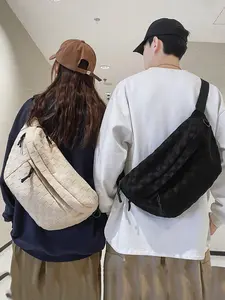 Large Capacity Casual Nylon Everyday Crossbody Bag & Waist Pack, Adjustable Shoulder Strap, Zip Closure, Foldable, Solid Color Design