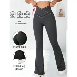 Women's Breathable Thin Black Bell Bottom Flare Leggings Tummy Control Bootcut Yoga Pants High Waist V Back Super Stretch Polyester Sporty Casual Fashion for Daily Gym Summer Outfits Womens Power Flex Yoga Pants gym sets gym leggings women fitness pant