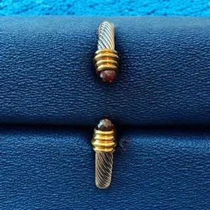 Classic Cable Bracelet Stainless Steel with Gold Accents and Red Gemstones Waterproof Tarnish-Free for Adults