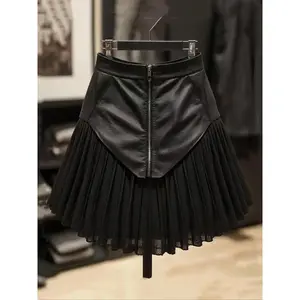 High-waisted mesh patchwork pleated mini skirt with front zipper detail, sexy and elegant design, perfect for summer, worn alone or layered GARMENTARY