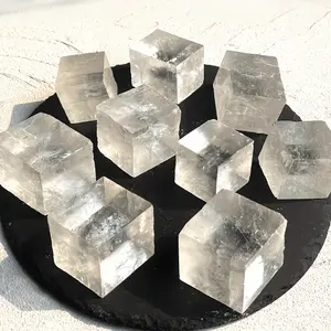1pc Natural White Calcite Crystal Cube, Optical Illusion Stone, Rainbow Color, Irregular Shape, Home Office Decor, Educational Display