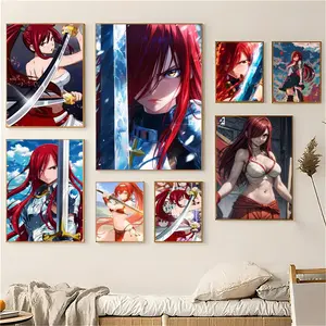 Anime Cool F-Fairy T-Tail E-Erza Scarlet Painting Calligraphy Eco-Friendly Cotton Canvas Poster Fine Texture Smooth Surfac Waterproof Wall Art for Home & Washroom Decor Gift