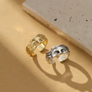 Men and women vintage half face open ring, ancient Greek faith index finger ring, fashion accessories creative gifts