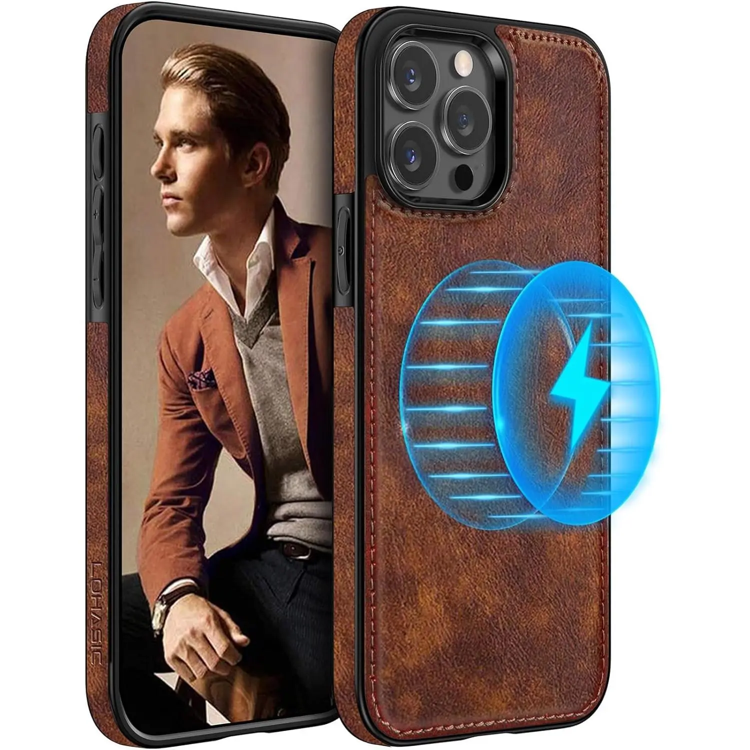 for  15 Pro Max Leather Case Compatible with Magsafe, Slim Luxury PU Non-Slip Grip Rugged Bumper Shockproof Full  Protective Cover Phone Cases for  15 Pro Max 6.7 inch - Brown