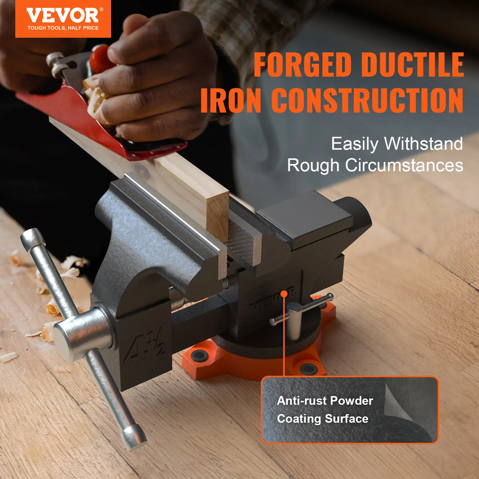 【summerfinds】VEVOR Bench Vise, 4.5-inch Jaw Width 3.3-inch Jaw Opening , 240-Degree Swivel Locking Base Multipurpose Vise with Anvil, Heavy Duty Cast Iron Workbench Vise with Bolts & Nuts, for Drilling, Pipe Cutti