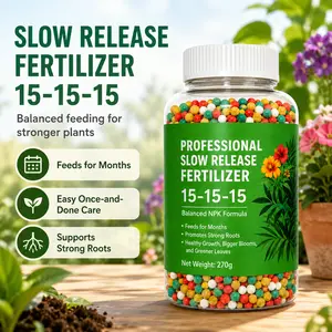 Slow Release Fertilizer 15-15-15, 270g Balanced NPK Plant Food Granules, Long-Lasting Feeding for Flowers, Vegetables, Herbs, Houseplants, Raised Beds & Containers, Easy Once-and-Done Plant Fertilizer for Strong Roots, Greener Leaves & Bigger Blooms
