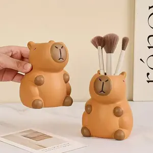Capybara Pen Holder Cute Cartoon Office Desk Decor, Creative Fun Makeup Brush Storage Bucket, Unique Personality Desktop Ornament