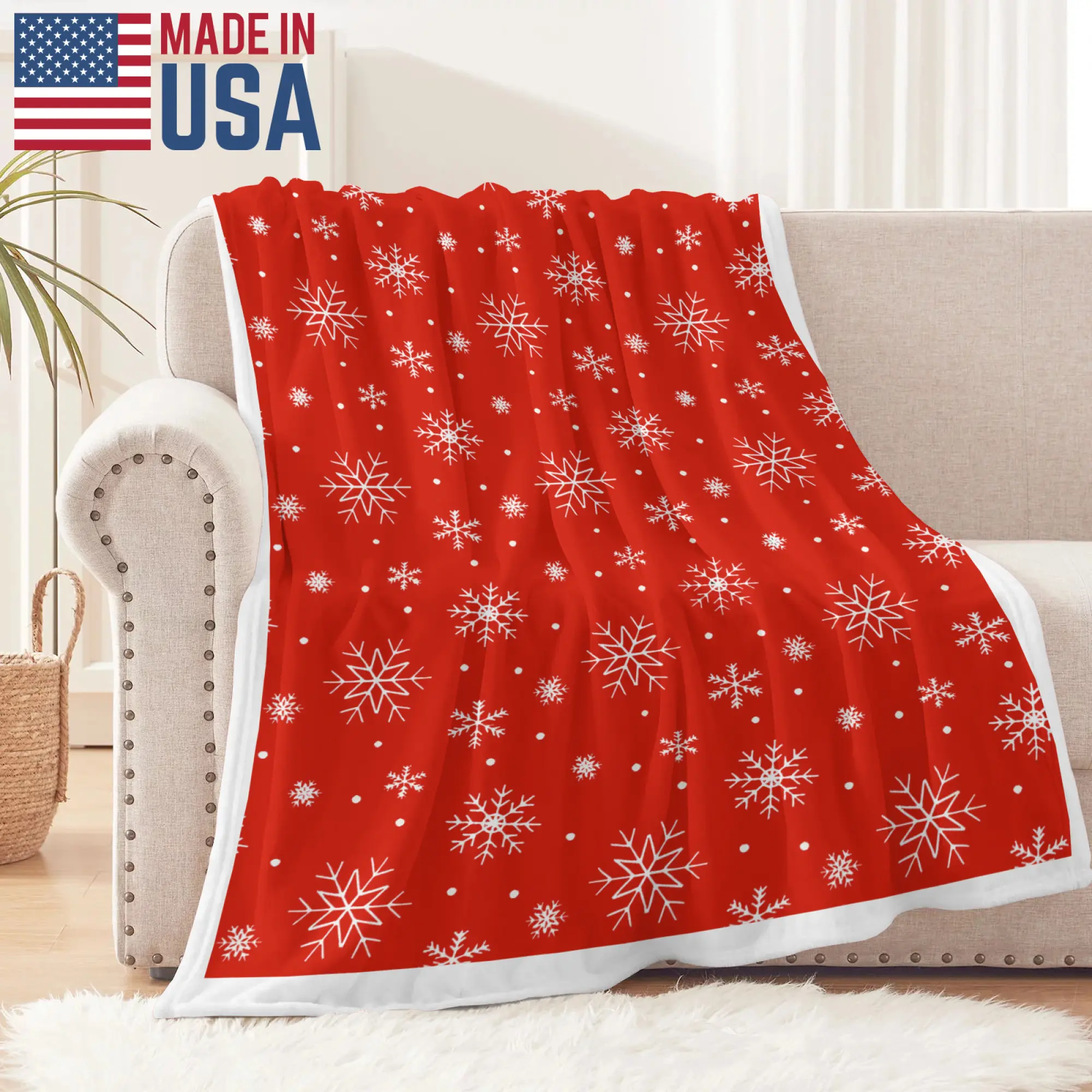 Red Soft Christmas Throw, Fuzzy Fluffy Soft Cozy, Fleece Flannel Plush Microfiber Couch Bed Sofa (50" X 60",Red Snowflake)