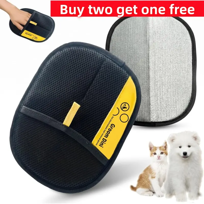 Pet Hair & Lint Removal Grooming Gloves (3pcs, Buy 2 Get 1 Free) - Anti-Static, Eco-Friendly, Breathable Mesh Fabric, Elastic Reusable Fur Removal Tool, Universal 1-Size Fit, Efficient Cleaning for Sofa Chores