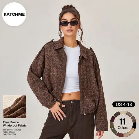 Katch Me Chic Women's Winter Vintage Solid Color Collared Zipper Long Sleeve Jacket, Cozy Versatile Oversize Outerwear, Fall & Winter Outfits, Epaulets Plain Cropped Jacket (2)