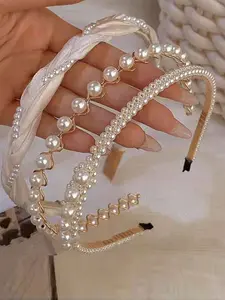 Women's Faux Pearl Hair Accessories Set, Elegant French Style Headbands & Clips, Zigzag Headband, High-End Design for Daily Wear, Perfect Gift Idea