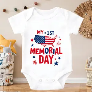 My First Memorial Day Print Baby Onesie Casual Crew Neck Romper Easy Match Neutral color scheme Gentle on Skin Soft Comfortable Casual Everyday Wear, Suitable For Spring &