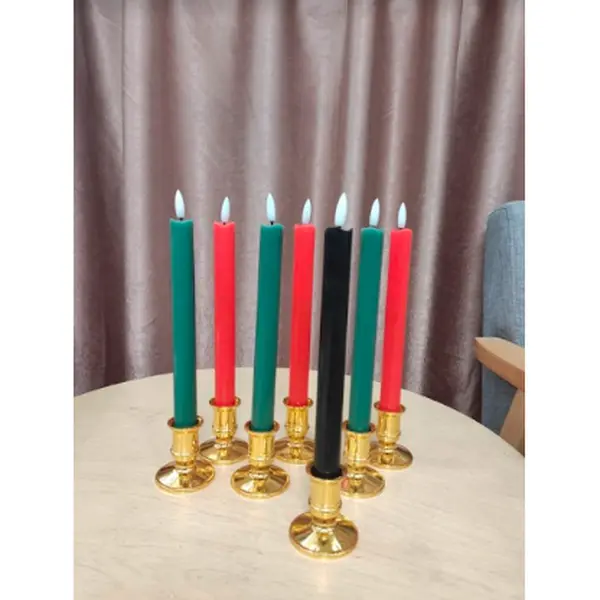 Kwanzaa LED Candle Set – 3D Flame, Remote Control & Gold Bases