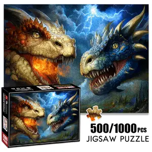 1pc 1000 piece adult puzzle 70x50cm Two Fantasy Dragons Facing Off with a Stormy Sky500 pieces of paper jigsaw puzzle, suitable for adults and families, large-scale DIY puzzle interactive toy games