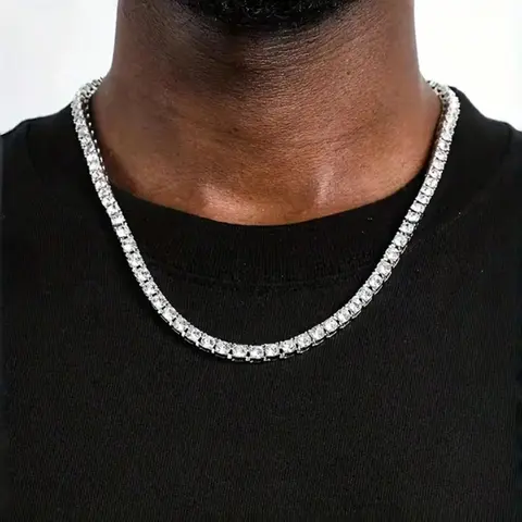 Men's Hip Hop Fashion Full Diamond Necklace, Square Synthetic Diamond Zircon Chain, Luxurious Unisex Jewelry, Statement Necklace, Perfect Father's Day Gift, Hip Hop Style Necklace, Necklaces Men