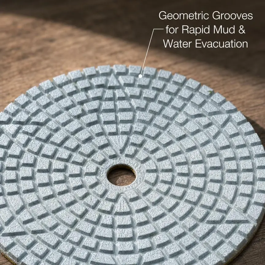Pro 4-Piece 3-Step Wet Polishing Kit, 4" Rhombus Grinding Pads for Marble Granite, Includes Heavy Duty 5/8-11 Backer