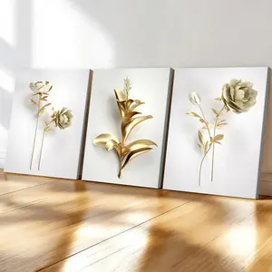 3-Pack Wood Frame Canvas Posters, Floral Art, Abstract Plant Decor, Abstract Botanical Print, Modern Living Room Decoration, Waterproof Print