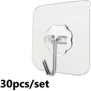 30 sets of heavy-duty self-adhesive hooks, transparent material, waterproof design, suitable for adhesive wall hooks for keys, bathrooms, showers, outdoors, kitchens, doors, home decoration, tools, and other places.