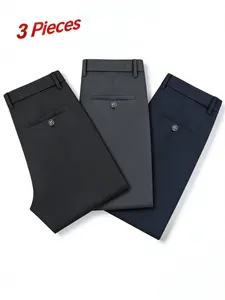 3-Pack Men's Business Casual Pants, Wrinkle-Resistant Non-Iron Slim Straight Trousers, High Stretch Breathable 3-Color Versatile Commute Pants