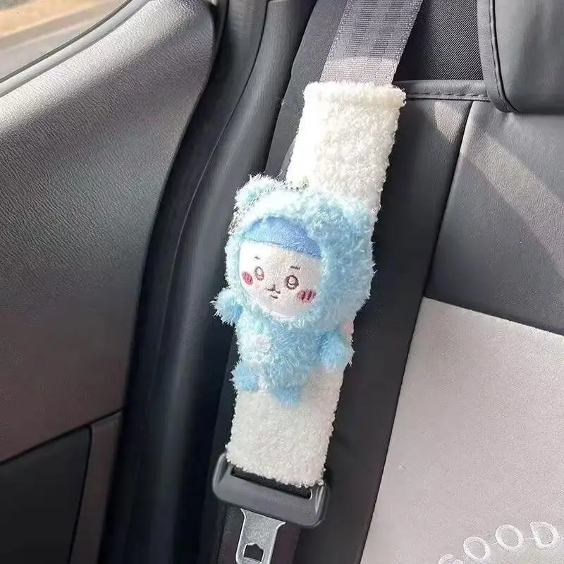 Chiikawa Hachiware Usagi Themed Car Plush Seat Belt Shoulder Pad - 20*5cm, Velcro Installation, Anti-Strangle, Women's Car Decoration Holiday Gift
