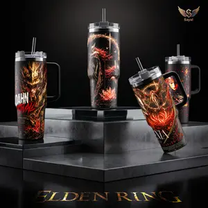 [Collection] Elden Ring - Malenia Messmer Promised Consort Radahn Blade of Miquella 40 oz Vacuum Insulated Tumbler with Handle  Scarlet Rot Graphic Keeps Drinks Hot/Cold Steel Travel Mug Gaming Fan Soulsborne Fantasy RPG Merch