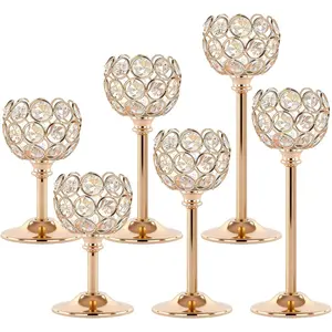 Tealight Candle Holders Set of 6 (2 Sets) - Tall Bling Bowl Candelabra Centerpieces for Dining Table, Wedding, Party & Fireplace Mantel Decor