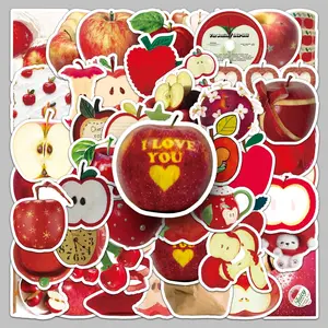 Apple Pattern Sticker, 50pcs/set Cute Cartoon Fruit Pattern Sticker, DIY Decorative Sticker for Scrapbooking, Journaling, Gift Wrapping, Sticker Packs