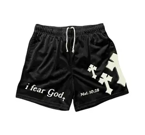 Fear God Printed Casual Mesh Men's Shorts Workout Sport Knee Pants Basktetball Shorts with Pockets Athletic Summer Shorts